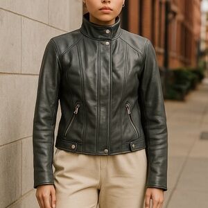 Calvin Klein XS Gray 100% Leather Moto Jacket NEW – Flawed